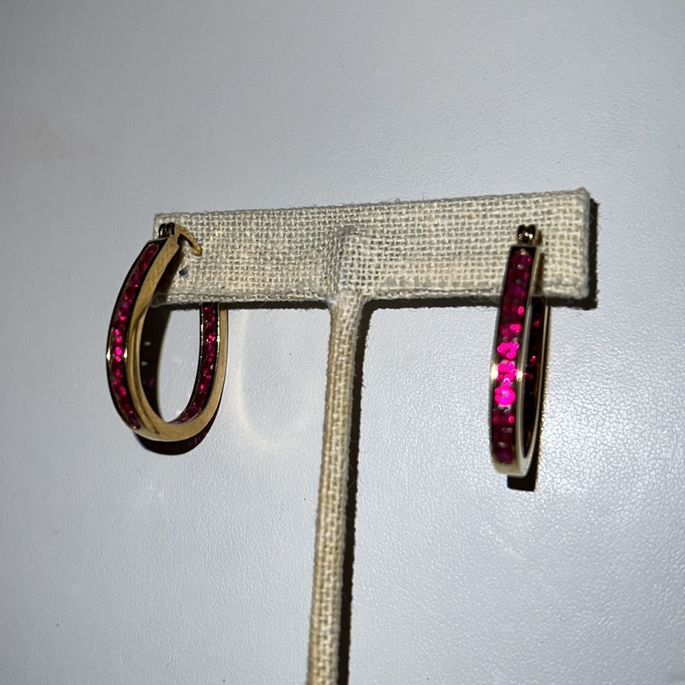 Ruby (Lab-Created) Oval Earrings With Double Rows… - image 3